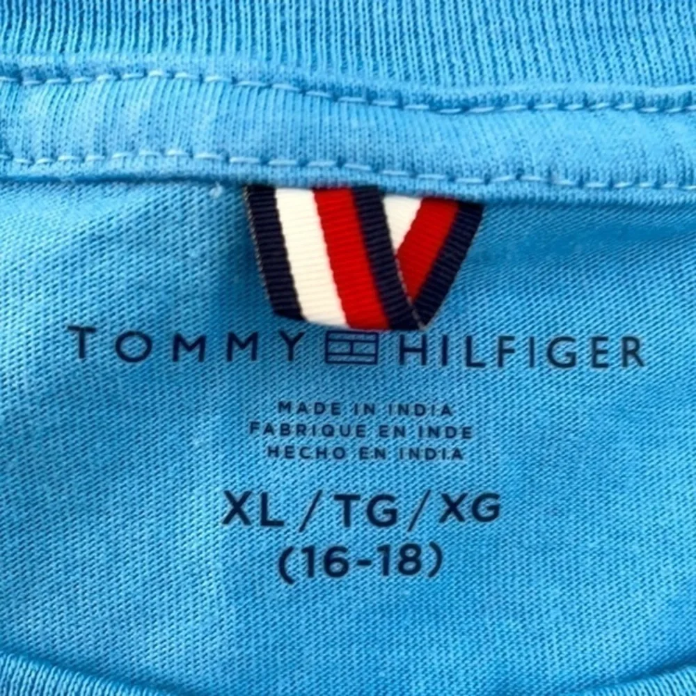 TOMMY HILFIGER | Sky Blue Embroidered Mini Flag Logo Shirt, Youth Size XL